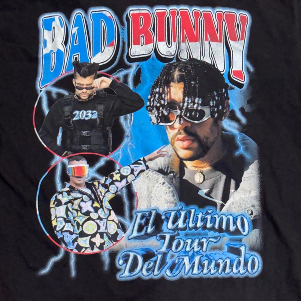 Bad Bunny El Ultimo Tour Del Mundo T-Shirt Mens XL Black Future Retro 2032 Tour - Picture 2 of 8